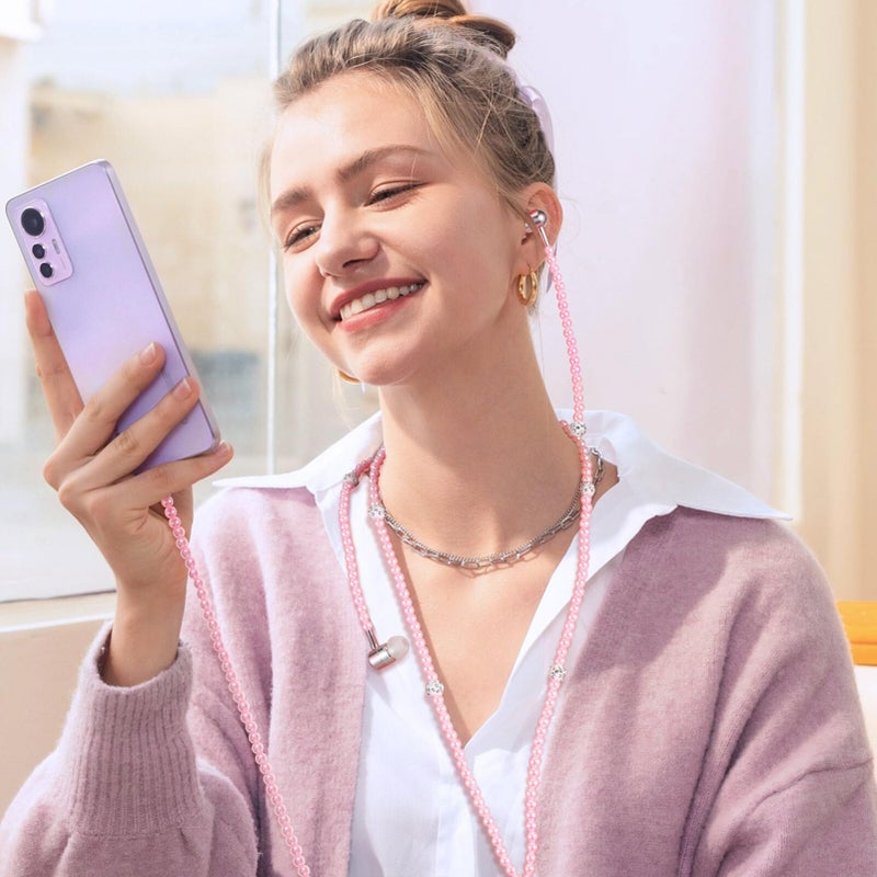UKCOCO Pink Pearl Earbuds Wired in-Ear Headphones with Mic and Remote Universal Hands-Free Earphone for Women Students Travel Gym - Image 2